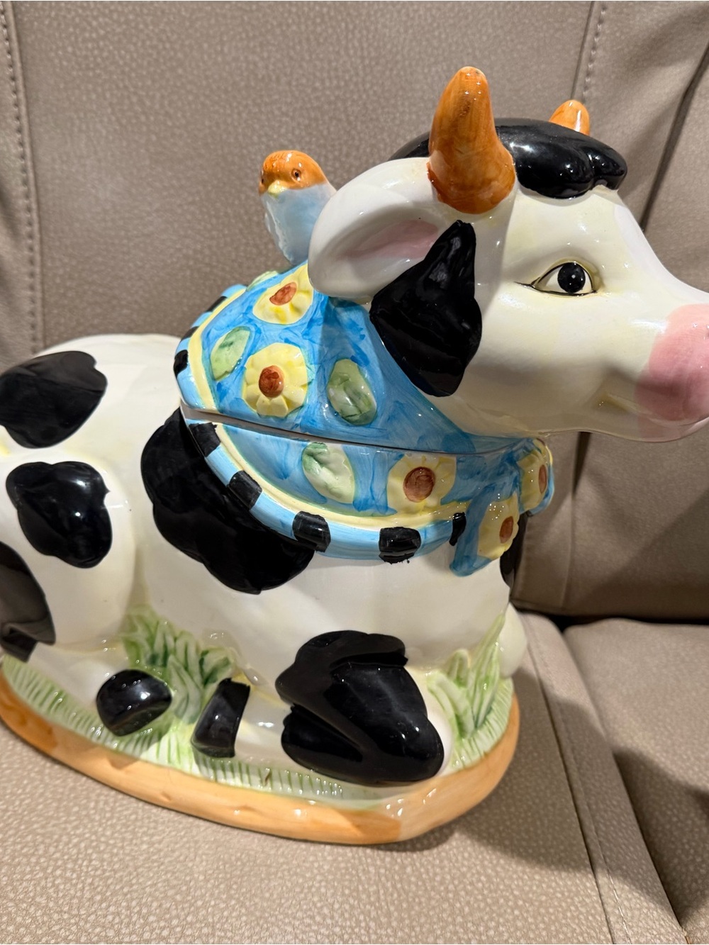 Ceramic Cow Cookie Jar in Blue and Black